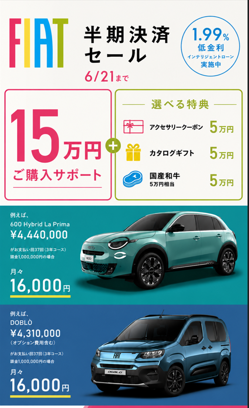 FIAT 半期決算セール！
